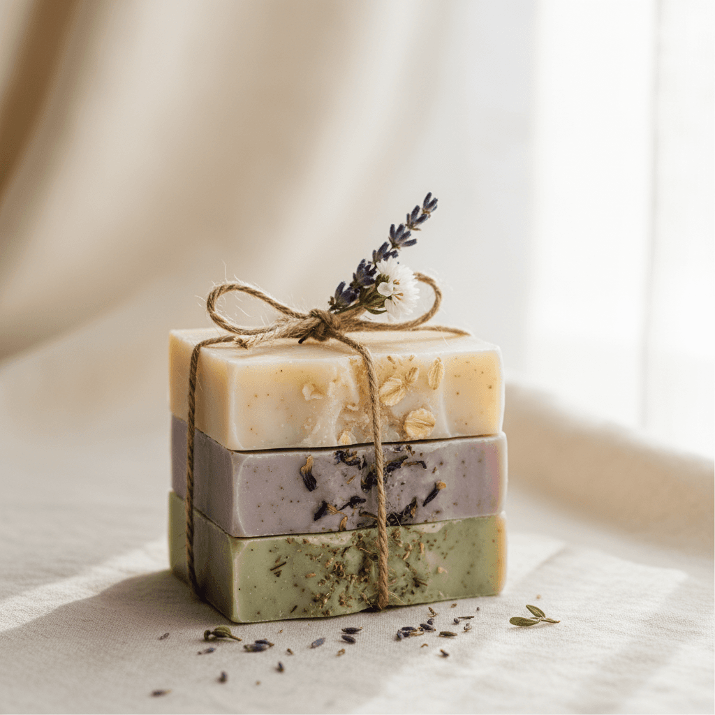 Stack of soap bars tied with twine