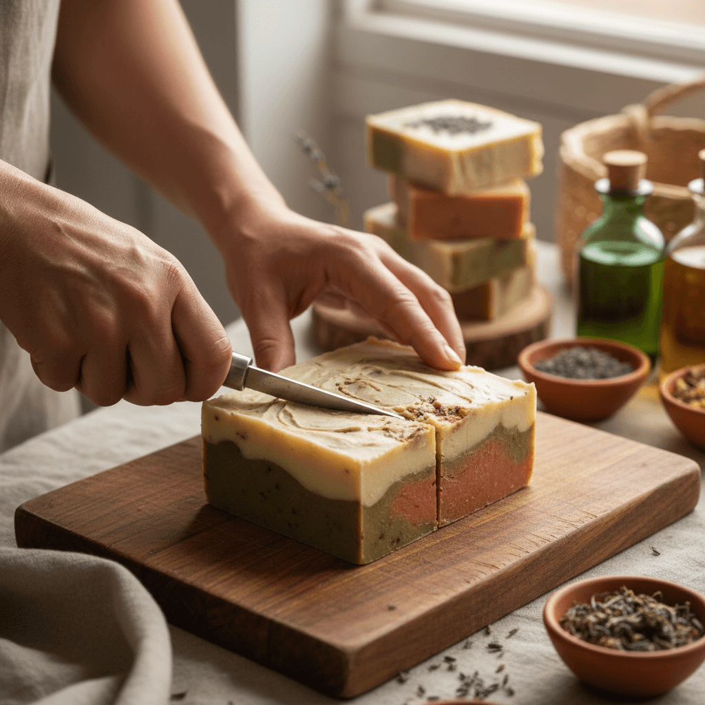 Crown&Glory soap-making workspace and product display