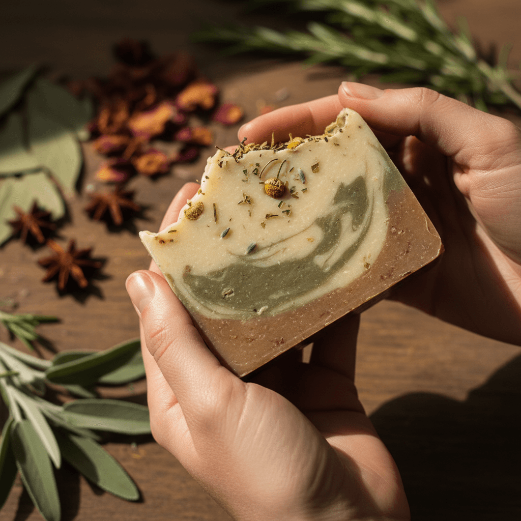 Customer holding custom event soap